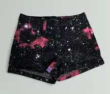 Blackheart 4 Button High Rise Denim Shorts in Black Galaxy