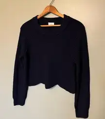 Wilfred Aritzia Navy Merino Wool Knit Scallop Bottom Crop Sweater, size M