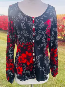 VENUS Red and Black Buttoned Long Sleeve Top