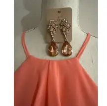 Coral Formal Dress Spaghetti Straps Zip In Back With Earrings