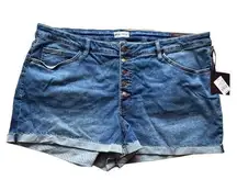 Ava &‎ Viv Blue Medium Wash Whiskered Button Up Mid Rise MIDI Shorts Size 24W