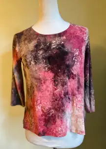 Brittany Black vintage Pink Floral Glitter 3/4 Sleeve Top L fairy‎ Y2K whimsigot