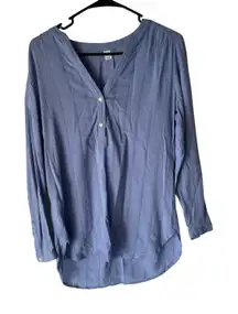 Old Navy Blue Striped V Neck Long Sleeve Tunic Shirt Top S Cotton Blend Cottage