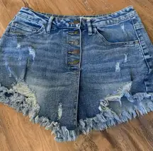 Madden NYC Juniors Womens Size 7 Button Fly Blue Denim Skort Shorts