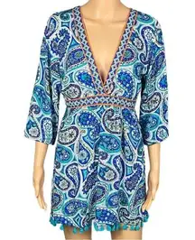 TRINA TURK “Provence” blue/teal/white paisley dress/Swim cover-up. Small. EUC