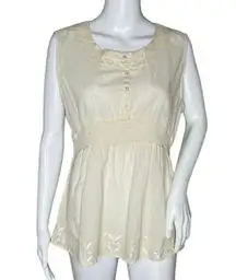 BIt & Bridle Shirt Womens Large Cream Babydoll Romantic Neutral Bohemian Peasant