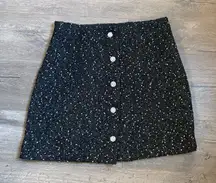 NWT Express Black Tweed Mini Skirt with Rhinestone Buttons Size 6