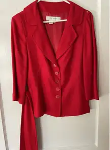 Zara Woman Solid Red Buttonup Belted Jacket Blazer Top Size 8 Dressy Business