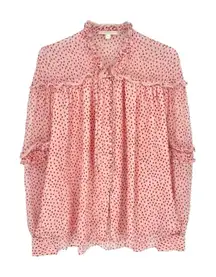Jonathan Simkhai‎ Silk Ruffle Polka Dot Blouse Small Pink Red Dressy Valentine