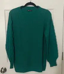 Knit honeycomb balloon sleeve Sweater Teal Blue Size Medium EUC