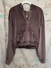 Skims Cropped Velour Cropped Zip Up Hoodie