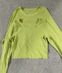 2 American Eagle Green/ Yellow Long Sleeve Tops Waffle Lace‎ Collar Medium