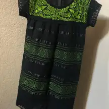Handmade Mexican black/lime green dress