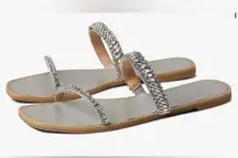 Women’s Badgley Mischka Women's Thina Flat Sandal sz 5 Silver Rhinestone Slide