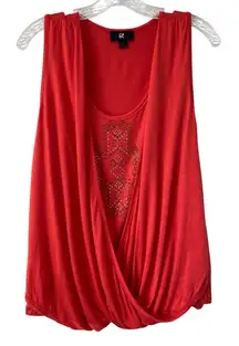 Y2K Beaded Sleeveless Drape Tank Top Sz M Coral McBling Whimsy Fairy IZ Byer