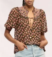 Saylor Peggy Embroidered Floral Sheer Blouse | S