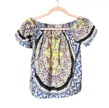 Renee C. Made in USA Off the Shoulder Multicolor Summer Boho Top Womens Small