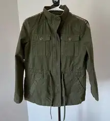 Altar’d  States size small army green jacket with black and cheetah side stripes