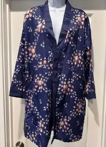 NWT MORGAN LANE Floral Navy Kimono Robe Size S/M Satin Cottagecore Dressing Gown