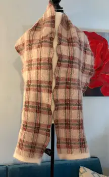 424 Fifth Lord & Taylor Unisex Mohair Rabbit Cashmere Wool Plaid Scarf One Size