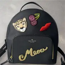 ☀️Kate Spade Leopard Tomi Backpack • Black Saffiano • Cherries Lips Appliqué