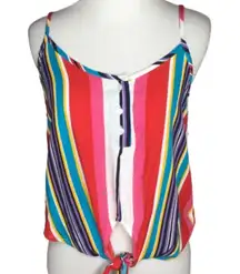 Full Tilt Red Multicolor Stripes Spaghetti Strap Tie Front Summer Top M