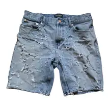 Pacsun Men 32" Slim Shorts Diamond Stash Distress Denim Vertical Stretch Holes