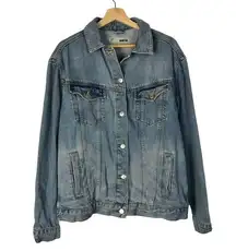 Topshop Moto Medium Wash Touching Hands Trucker Denim Jacket 10