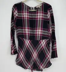 LOFT PLAID DESIGN LIGHTWEIGHT SOFT LONG SLEEVE LYOCELL PULLOVER TOP SIZE XS