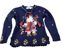 Vintage Belle Pointe‎ Christmas Sweater Size Small 100% Wool Country Santa Claus