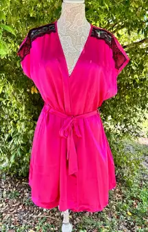 Linea Donatella Hot Pink  Babydoll Chemise And Robe Set Size XL‎ NWT Boudoir