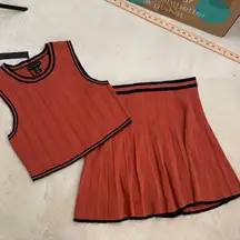 House of Harlow Knit Sweater & Pleated Skirt Set Rust w/ Black Trim Size L NWT