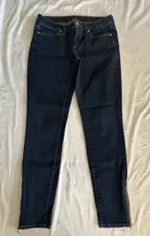 Tory Burch Dark Wash Cropped Slim Skinny Jeans Zip Hem 26