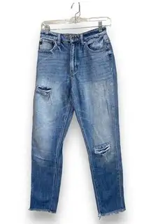 VICI Straight Leg Jeans Light Wash Distressed Raw Hem High Rise Kancan Size 1 24