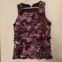 Womens 1x Sleeveless  Top Blouse, Burdeo/brown, Linen