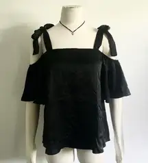 Satin Bow Shoulder Tie Off Shoulder Top