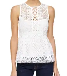 Nanette Lepore  Lacy Crew‎ Neck Peplum Lace Top