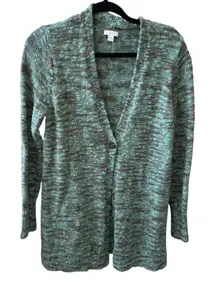 J.Jill Cotton One Button Front Knit Cardigan‎ Sweater Women's XS Green