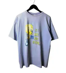 Vintage Looney Tunes Tweety Bird T Shirt Blue XL Extra Large Jerry Leigh Solid