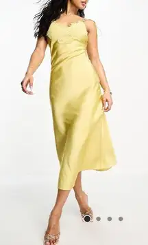 ASOS purchased / Aria Cove satin lace trim tie cami sleeve midi dress / yellow 0