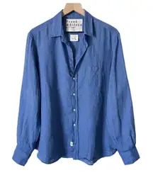 Frank & Eileen Eileen Relaxed Button-Up Italian Classic Linen Shirt Blue Size L