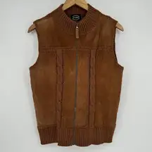 Vintage Suede Leather Vest Brown Cable Knit Designers Studio Originals Size SM