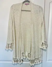 Calypso St. Barth Cream Knit Pom Pom Cardigan Cotton Linen‎ Sweater Lounge XS