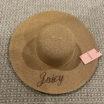 NWT Juicy Couture Fedoras Tan Large Straw Hat Bedazzled Letters One Size