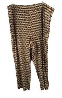 Susan Graver Brown Geoemtric Liquid Knit Pull On Pants Boho Womens Plus 1x