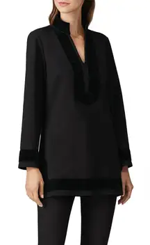 Sail to Sable Black Long Sleeve Tunic Top Size Medium Witchy Whimsygoth Velvet