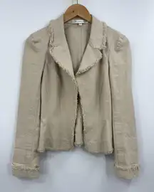 Diane Von Furstenberg Blazer Womens 6‎ Beige Raw Edge Fringe Jacket Open Front