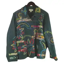 Nomi Thompson Embroidered Patchwork Denim Jacket Multicolor Floral Appliqué L