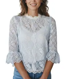 Heartloom Baby Blue Victorian Lace Bell Sleeve Blouse Size Small