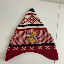 Vintage adult Winnie the Pooh‎ red navy cream knit beanie winter hat medium
